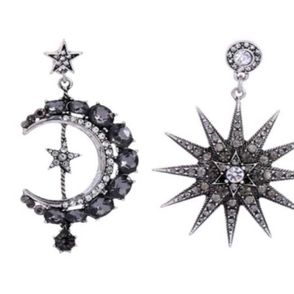 Piper•K Stunning Star & Moon Vintage Crystal Asymmetric Earrings